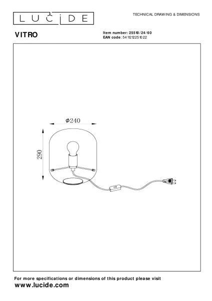 Lucide VITRO - Tafellamp - 1xE27 - Transparant - technisch